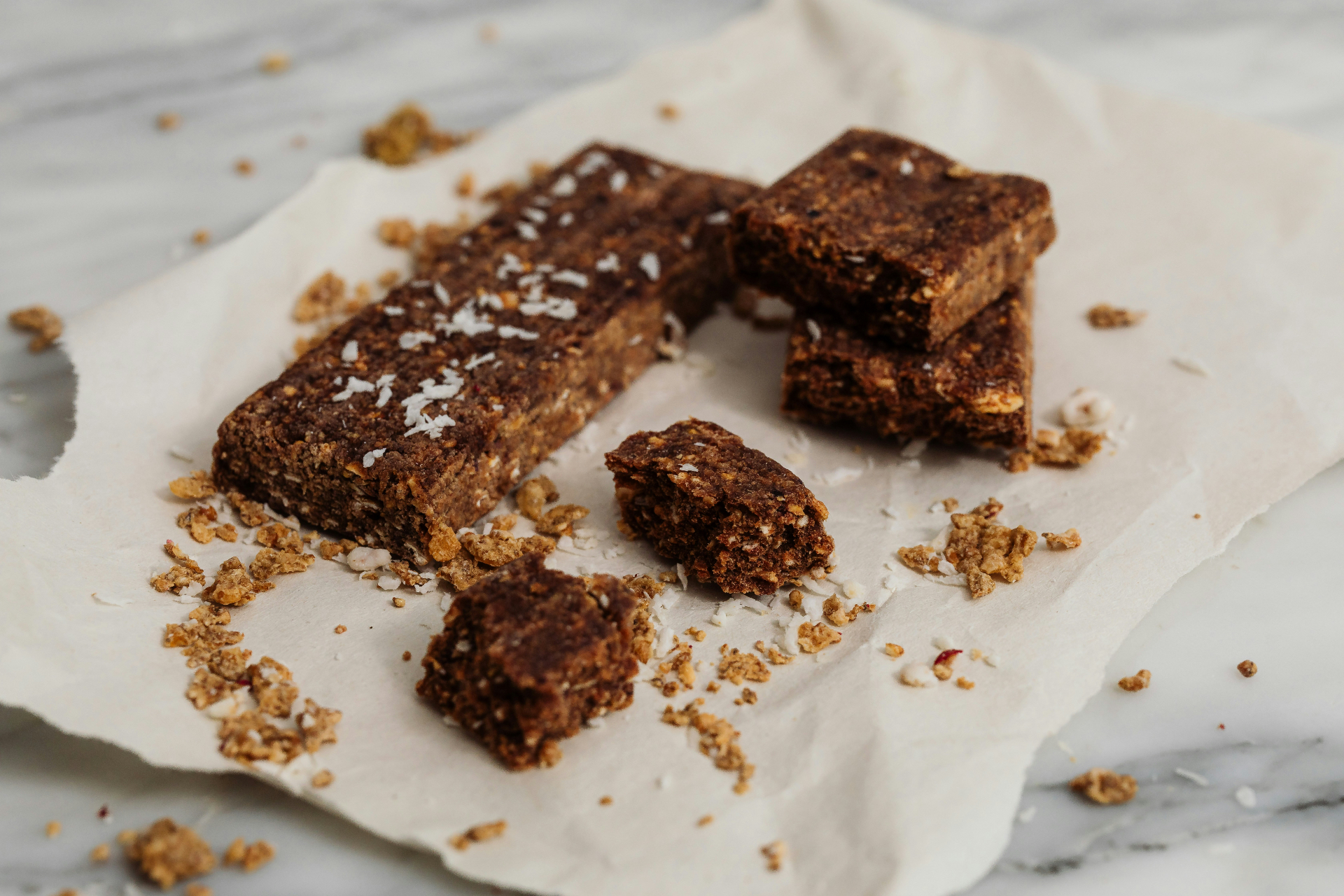 homemade chocolate oat bars on parchment paper